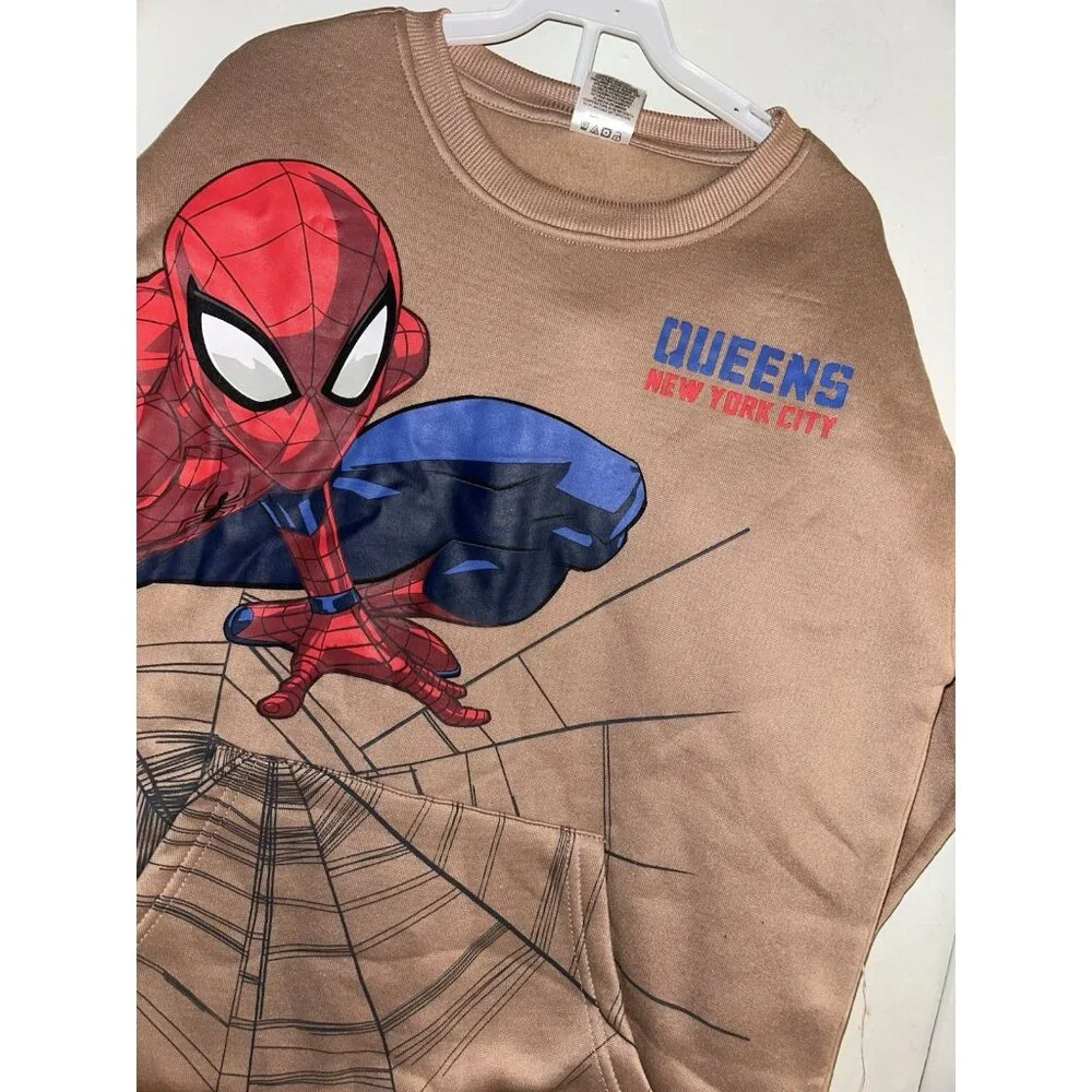 Spider Man Brown 2-Piece Casual Marvel Crew Neck Sweater& Jogger Set Size 10/12